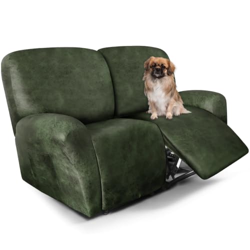 Image of ANARACHON Leather Look Loveseat Recliner Covers Stay in Place 6-Piece Recliner Sofa Slipcover 2 Seater Reclining Couch Cover Furniture Protector Spandex Fabric Washable (Recliner Loveseat, 02Tawny)