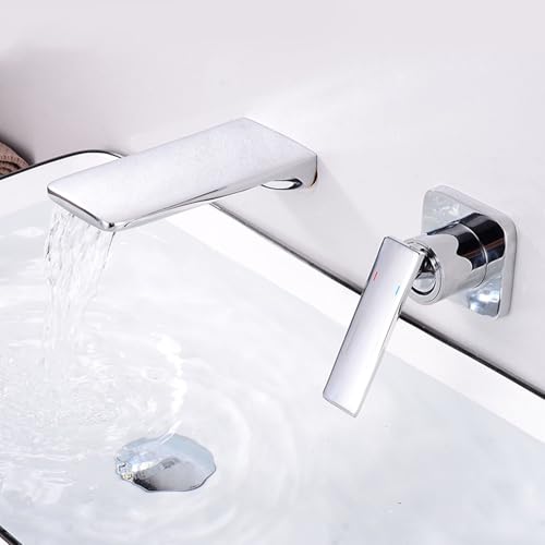 Mitigeur de lavabo de salle de bain cascade chrome robinet mural 2 trous