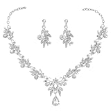 Aimilcall Juego de joyas de boda con diamantes de imitación para novia, collar y aretes, juego de joyería formal para mujeres y novias, Medium, Acero aleado, Cristal