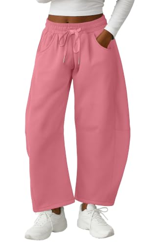 Image of Lepunuo Barrel Sweatpants Women Casual Baggy Elastic Waisted Pants Wide Leg Gym Trousers with Pockets