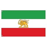 Iranische Flagge-Alte Historische Iran-Flagge und Ehemalige Iran-Flaggen mit Löwen-Sonnen-Krone, Stabile Doppelnähte und Premium-Polyester-Gartenflaggen, leuchtende Farben für Outdoor-Dekoration