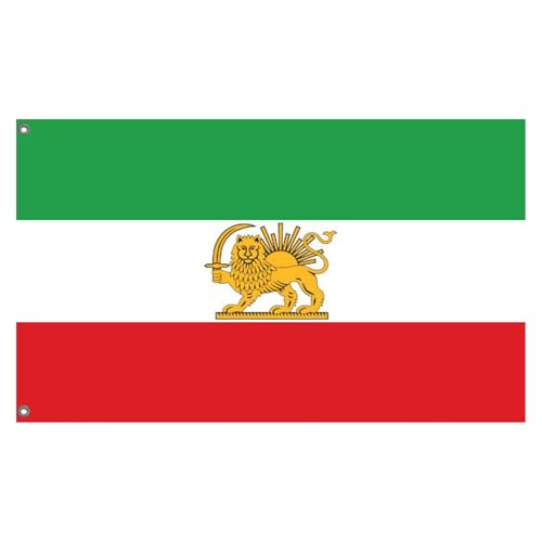 Iranische Flagge-Alte Historische Iran-Flagge und Ehemalige Iran-Flaggen mit Löwen-Sonnen-Krone, Stabile Doppelnähte und Premium-Polyester-Gartenflaggen, leuchtende Farben für Outdoor-Dekoration