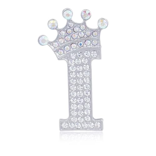Image of Initial Letter Brooch Pins with Crown for Women Girls Men Boys Personalized Name Brooches Crafts Colorful Rhinestone Brooch Pins Silver A-Z