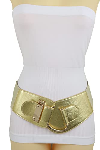 TrendyFashionJewelry Women Fashion Gold Elastic Waistband Belt Waist Hip Metal Hook Buckle Size M L2