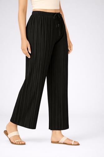 Image of Women's Wide-Leg Trouser|Palazzo Pants|High Waist Flowy Trousers with Drawstring, Lightweight Casual & Travel Wear|Women Trousers Pants
