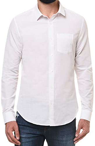 Camisa social Slim simples bolso, Calvin Klein, Masculino, Branco