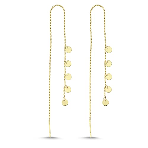 Jewelryist 14K Yellow Solid Gold Disc Dangle Drop Chain Threader Earrings For Women And Girls #TOP5