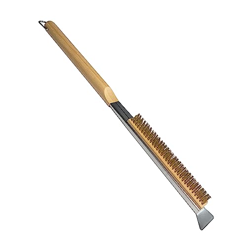 Intermaka 21 Inch Pizza Oven Brush With Scraper, Long Handle Pizza Stone Brush, Grill Cleaning Brush, Outdoor Pizza Oven Accessories With Wood Handle & Brass Bristles #TOP24
