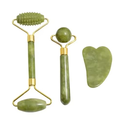 Jade Facial Massage Set,3 Piece Skin Care Tools With Roller and M...