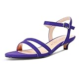 HDEUOLM Mujer Bajos Gatito Heel Abierta Punta Sandalias Correa Tobillo Slingback Cierre con Hebilla de Boda Fiesta Dress Verano 3 CM Heels Morado 41 EU