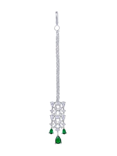 Image of ASMITTA Jewellery Silver American Diamond Necklace Set with Maang Tikka | Traditional Rhodium-Plated CZ Jewellery Sets for Women | Perfect for Bridal Weddings, Festivals & Special Occasions