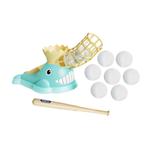 QSTDGVPW Máquina Lanzadora de Béisbol para Niños, Máquina de Bateo para Practicar Actividades en El Patio Trasero, Juguete de Béisbol con 9 Pelotas de B, Azul