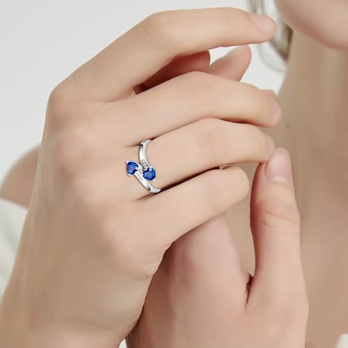 Yaresul Adjustable Sapphire Ring For Women Sapphire Heart Ring September Birthstone Ring For Women 925 Sterling Silver Promise Ring Statement Rings Adjustable Ring Open Ring Stackables Ring thumb #4