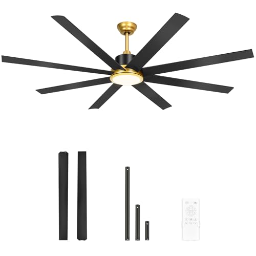 YITAHOME 72 Inch Ceiling Fans with Lights and Remote Control for Indoor, Reversible Quiet DC Motor, 8 Blades with 6 Speed, Modern Ceiling Fans for Living Room -Black& Gold