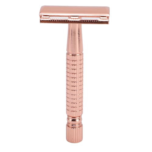 LUCKDANO Doppelseitiges Rasierwerkzeug mit Langem Griff, Premium-Metall-Vintage-Sicherheit mit Nachfüllschneider, Ständer, Reinigungsbürste für Männer, Zuhause, Reisen, Pflege, (Roségold)
