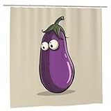 JEJEA Duschvorhang mit Schnappverschluss, Polyester, mit Cartoon-Auberginen-Druck, Badezimmerzubehör mit 12 rostfreien Ösen, 183 x 183 cm