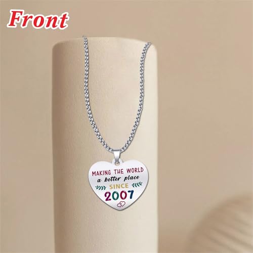 18th Birthday Gifts for Girls - Born In 2007 Birthday Gifts - Engraved Stainless Steel Heart Pendant Necklace - 17 Year Old Girls Birthday Gift2