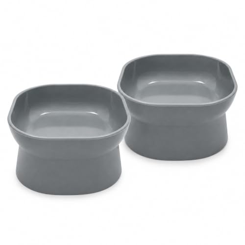 Image of Kipenzi Elevated Pet Bowl for Cats & Small Dogs | Food Grade Feeding Bowl | Raised Ergonomic Design | Stable & Easy to Clean | Modern Food & Water Bowl | Grey (Pack of 2)
