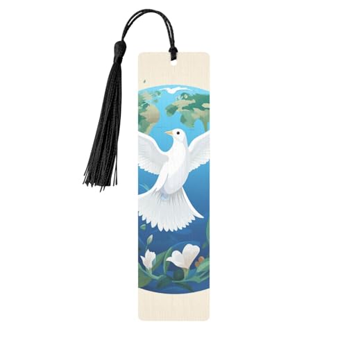 しおり 木製しおり 穴とタッセル付き 木製タグ Peace on Earth 木製クラフト しおり ヴィンテージ しおり オーナメント 木製ブックマーク 女性用 男性 本好きの方へのギフトに ブラック