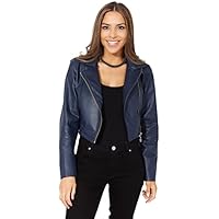 KRISP Chaqueta Mujer Biker Tacto Cuero Moda Barata, Azul Marino, S, 5027-NVY-S