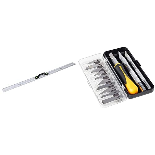 Rolson50802 Aluminium Builders Rule, 1 m Bundle with Modelcraft PKN3305/S Precision Craft Knife Set, Silver, 16 Piece