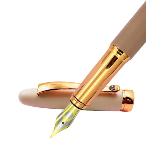 Image of PLUSPOINT Luxury Metal Body Fountain Pen Mat Finish with Rose Gold Studded stone Clip, Iridium Nib, Rose Gold Trims, Include Ink Converter Gift Set for Men & Women, Executives