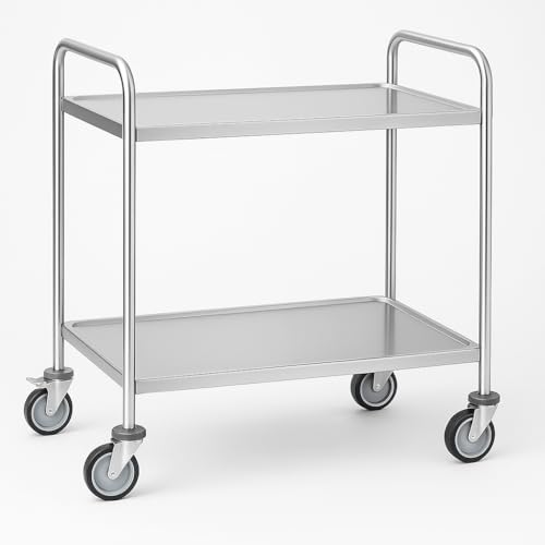 Arredo Chef – Chariot de Service INOX à 2 Niveaux – 84,5 x 52,5 x 94 cm – roulettes Pivotantes avec Freins – Cuisine Pro, Restaurant, Collectivité