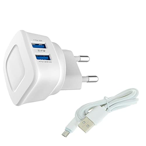 Cargador USB, Microusb, 2.4 A. Android. Doble USB con Cable. Cargador Phone, Enchufe USB, Movil Adaptador Compatible con Cargador microusb Cover