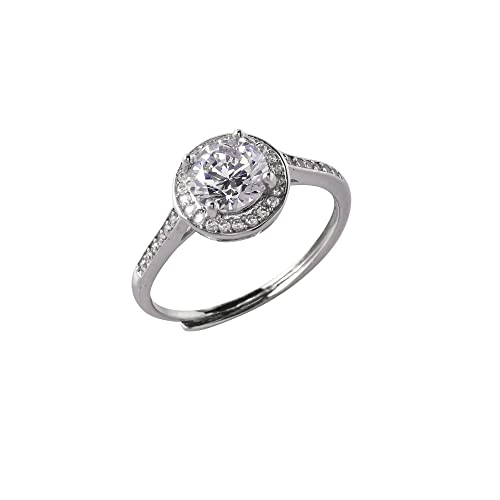 Women's Large Round Cut Clear Zirconia Brass Ring, Elegant