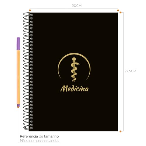 Caderno Universitário Espiral 10 Matérias Profissões Medicina (Preto e Gold)