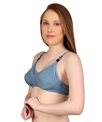 Image of Women Maternity Non Padded Bra - Made of Pure Cotton Full Coverage Non Wired Seamless Pushup Soft Cup for T-Shirt Saree Dress Sports Garment for Daily Use Everyday