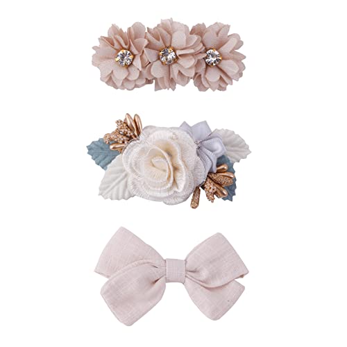 Flower Hair Clips Set - 3pcs Floral Bowknots Hair Bow Accessories with Boutique Fully Lined Alligator for Baby Girl Toddles Teen Gifts by mligril
