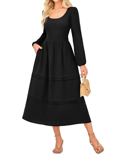 GRACE KARIN Long Sleeve Dresses for Women 2025 Fall Outfits Puff Crewneck Wedding Guest Casual Dresses with Pockets