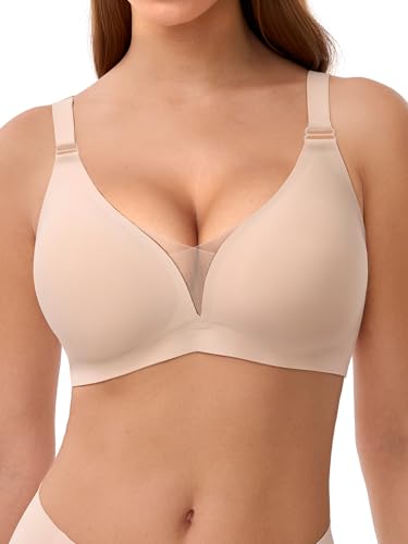 Image of LUCKMEEY Mesh Bras for Women No Underwire Wireless Bras Seamless Push Up Full Coverage Bras Comfortable Bra Everyday Bra