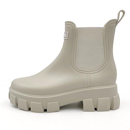 Image of Amoji Unisex Ankle Chelsea Rain Platform Rubber Waterproof Boots 917