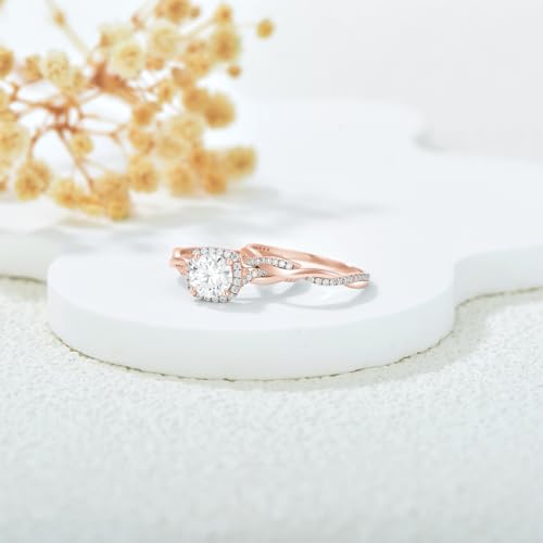 1.37 Carat (ctw) Round-Cut Moissanite Twisted Wedding Engagement Ring Set for Women, White Gold Bridal Sets Wedding Band Engagement Rings, Customizable 925 Sterling Silver, 10k gold, 14k gold, 18k gold3