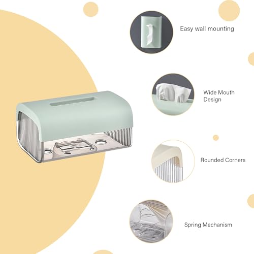 Image of oddpod Vue Desktop & Wall Mount Tissue Storage Box with Telescopic Spring /Facial Napkin Holder & Dispenser for Home, Office, Countertop, Car, Hotel, and Institutions - Smoky Mint