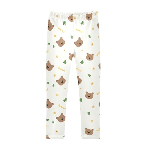 Cute Little Cartoon Bears Girls Leggings Soft Comfortable Athletic Leggings Dancing Pants for 4-10 Years