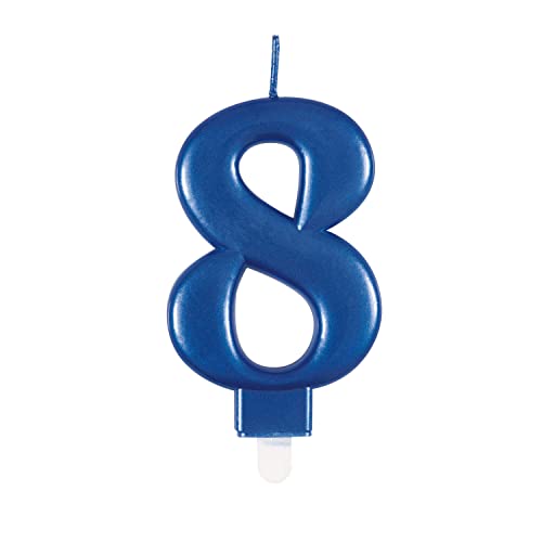 Unique 19618 Birthday Candle Number 8-3.54" | Blue | Metallic | 1 Pc