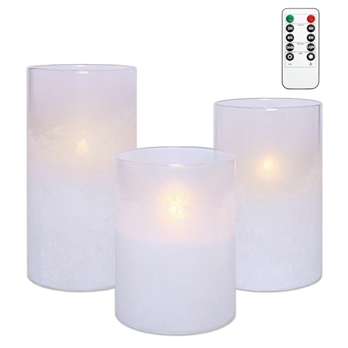 Image of MELTONE LED Flameless Candles with Remote & Timer Real Wax White Sandblasted Process Battery Operated Candles for Home Party Bedroom Birthday Christmas Summer Decor Set of 3