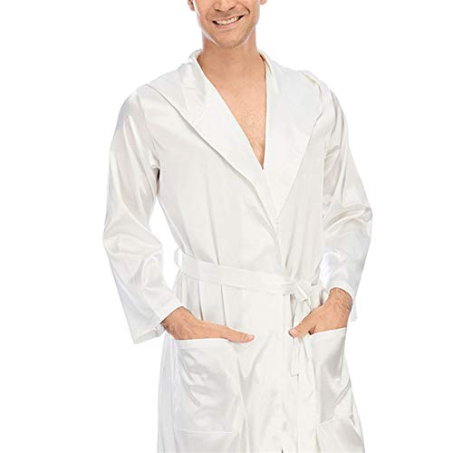 DEWUFAFA Roupão de seda masculino, quimono de cetim roupão longo leve manga grande e alta camisola p