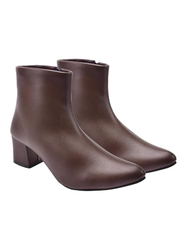 Image of Shoetopia Women's Ankle Boots - Faux Leather Pointed Toe Booties with Side Zip & Mid Block Heel for Work, Party & Everyday