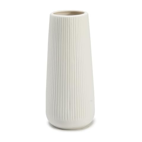 Ceramic Vase for Flowers,White Ribbed Ceramic Vase for Home Decor, Nordic Minimalist Vase for Pampas Grass, Flower Vases for Kitchen, Living Room, Bedroom, Office, Shelf Table Centerpiece Cover