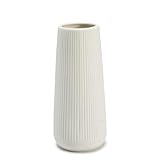 Ceramic Vase for Flowers,White Ribbed Ceramic Vase for Home Decor, Nordic Minimalist Vase for Pampas Grass, Flower Vases for Kitchen, Living Room, Bedroom, Office, Shelf Table Centerpiece