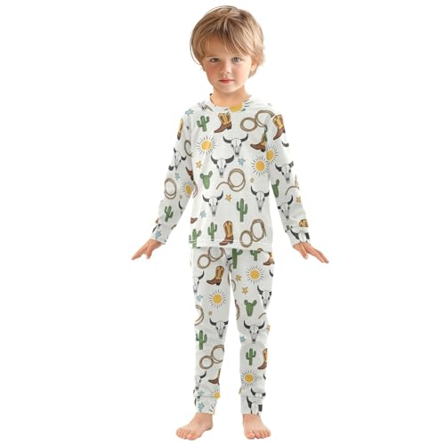 Pajama Sets Long Sleeve Western Themed Pattern Boot Soft Comfy Sleepwear 2 Piece PJS 3-8T2