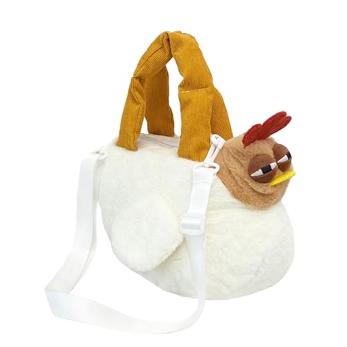 MISNODE Chicken Handbag, Funny Animal Bag, Chicken Purse, Rooster Shoulder Strap Fuzzy Cute Mini Makeup Pouch, Novelty Plush Hen Bag, White, Small (17cm H x 26cm W x 12cm T), Women, Girls