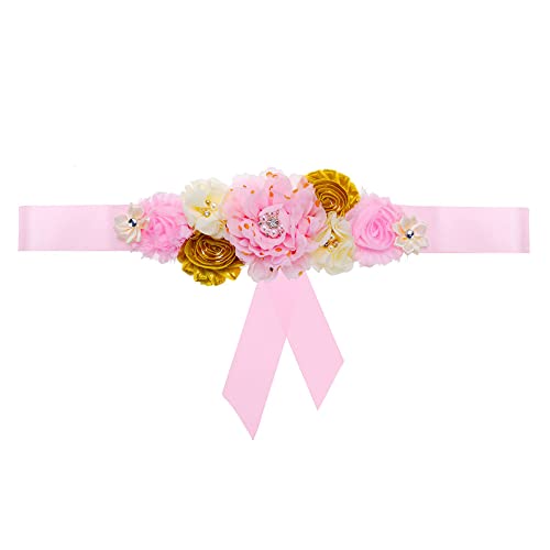 Maternity Sash Belt with Flowers Pearls Rhinestone for Wedding Bride/Baby Shower Dress3