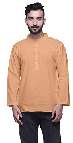 Image of Atasi Mens Kurta Shirt Solid Mandarin Collar Kurta for Boys Short Kurta Peach