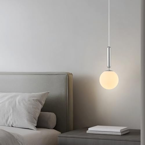 Image of Modern Hanging Light Fixture Pendant Lighting for Kitchen Island Mid Century Chrome Pendant Lights with Globe Milky White Glass Pendant Light for Bedroom Bathroom Entryway (1 Pack)