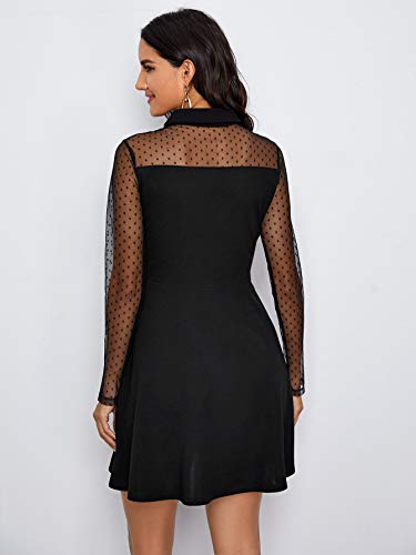 DIDK-Damen-Spitzenkleid-Elegant-Minikleid-Elegant-A-Linie-Partykleid-Hohe-Taille-Netz-Kleid-Festliches-Kleid-Einfarbig-Faltenkleid-Sexy-Shortkleid